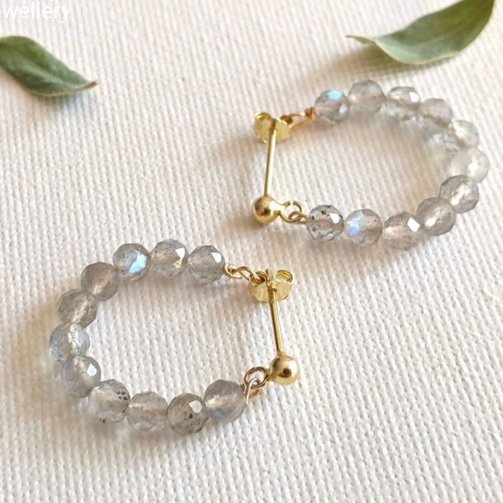 Labradorite Stud Hoop gold Earrings